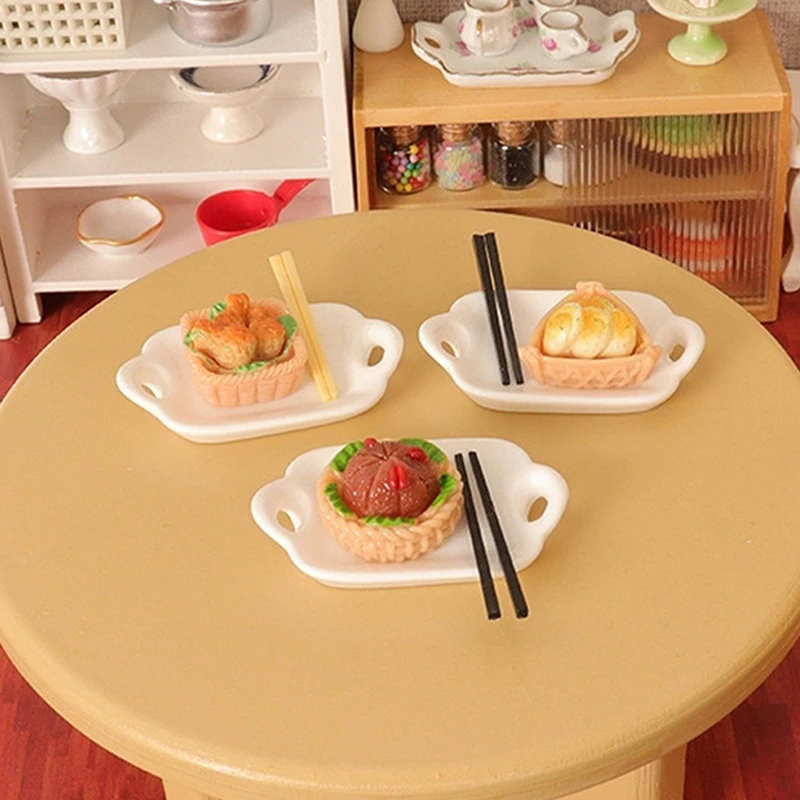 1Set 1:12 bacchette in miniatura per casa delle bambole piatto per la cena pasticceria pane cucina modello di cibo Decor Toy Doll House accessori