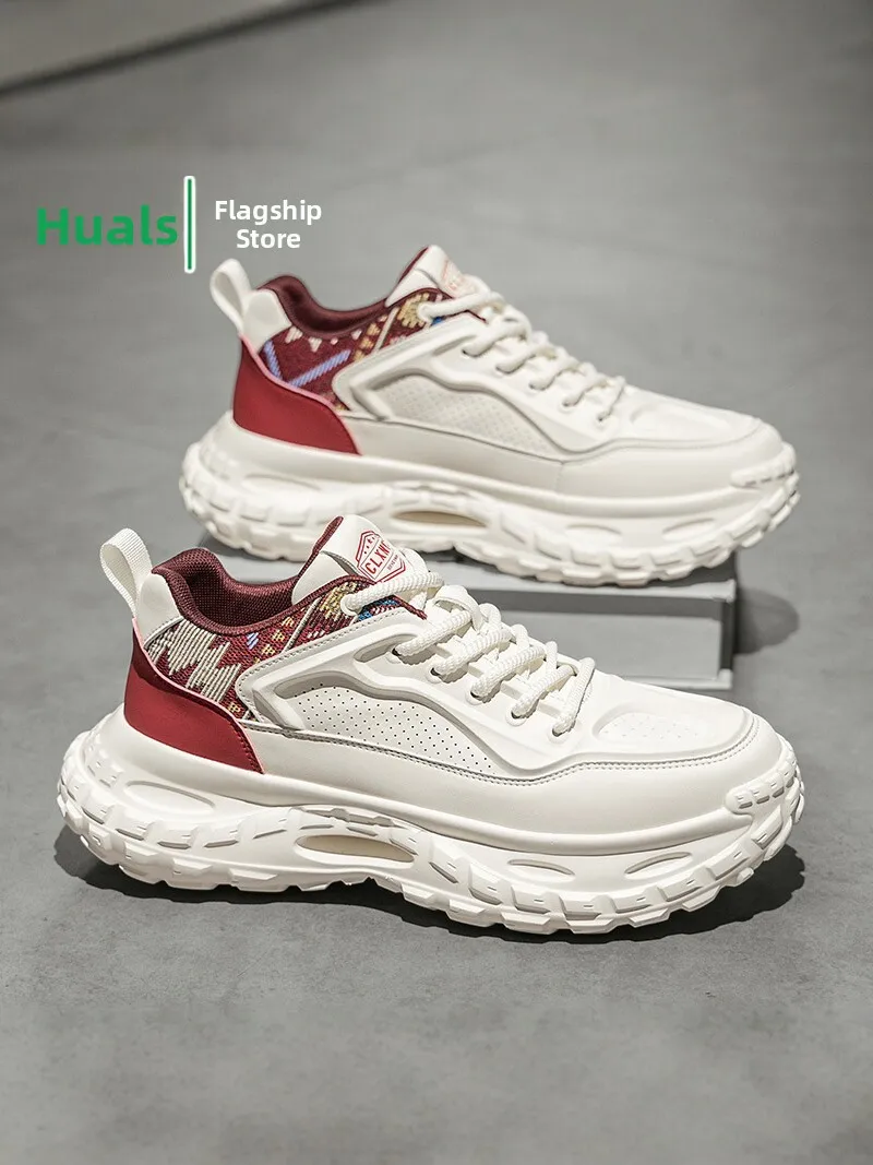Men's Casual Running Shoes Fall Fashion All-Match Thick Bottom Heightening Dad Shoes Anti-Slip Breathable Low Cut Outdoor