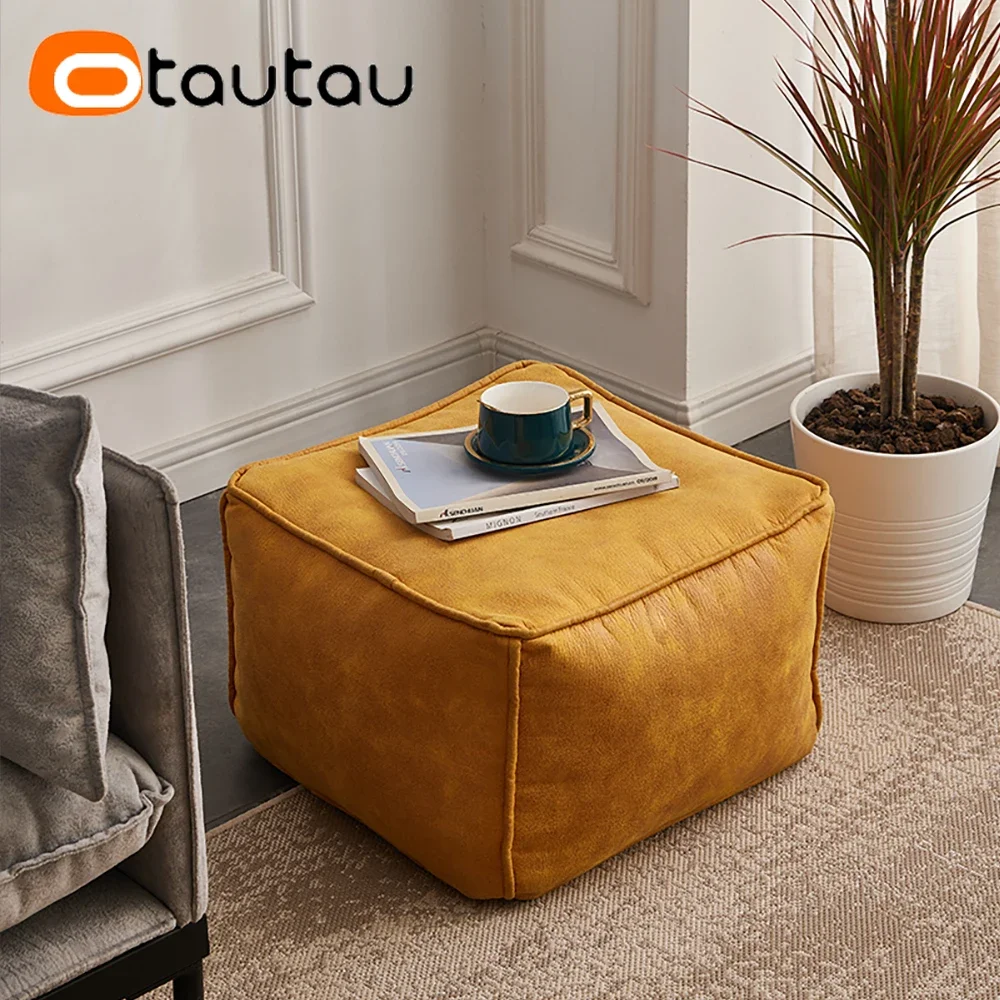 

OTAUTAU Faux Leather Bean Bag Pouf Stool with Filling JD002【Filled with Eps Ball Beads Already!】