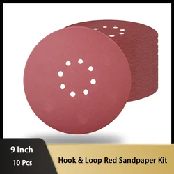 10 Pack 9 Inch 8 Hole Hook and Loop Drywall Sanding Disc 225MM Aluminum Oxide 40-600# for Drywall Sander Wood Furniture Finish