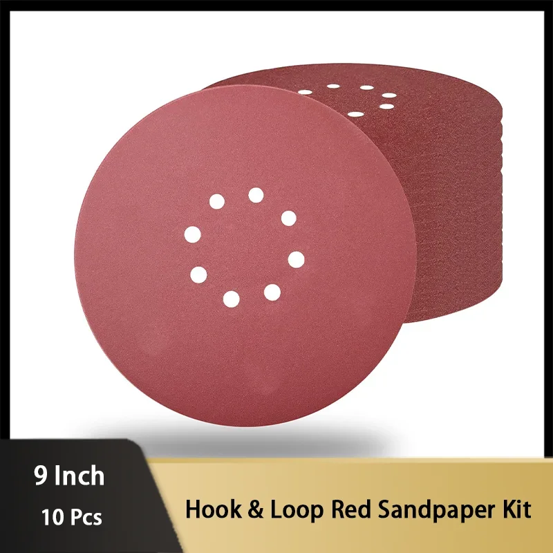 10 Pack 9 Inch 8 Hole Hook and Loop Drywall Sanding Disc 225MM Aluminum Oxide 40-600# for ‎Drywall Sander Wood Furniture Finish