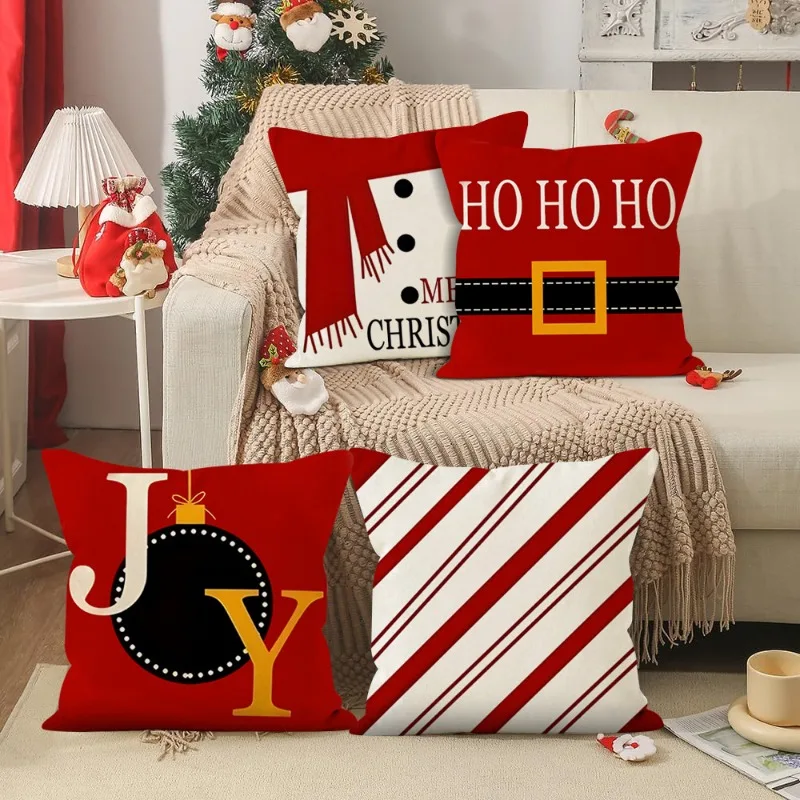 

Christmas Throw Pillow Covers 45x45cm Set of 4,Party Decorations Snowman Santa Claus Merry Christmas Holiday Decor for Home