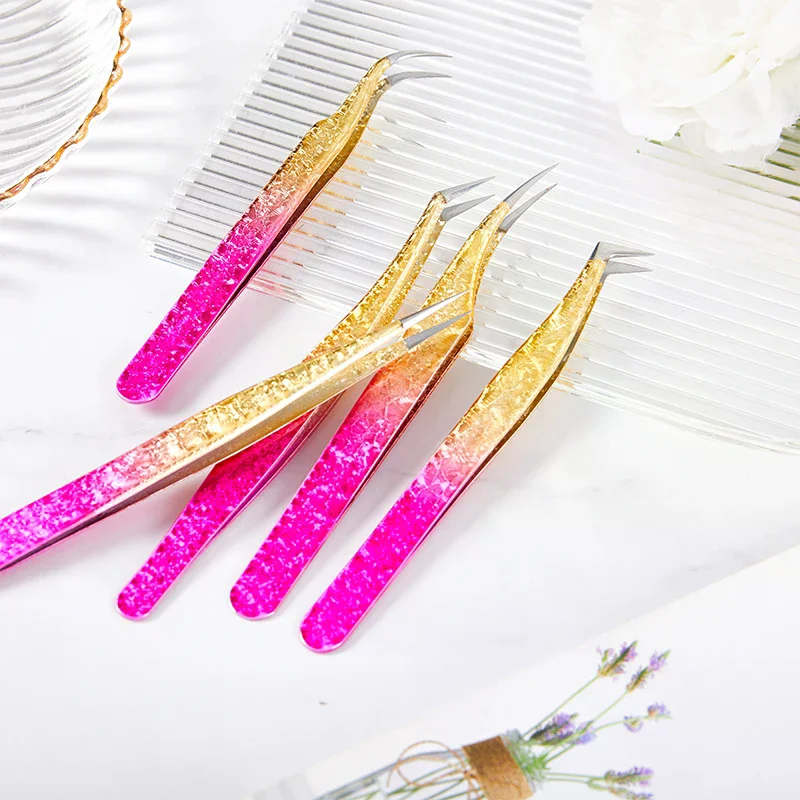 /Kuz/Gradient Color Stainless Steel Eyelash Tweezers High Precision Anti-Static Tweezers Eyelashes Extensions Tweezers