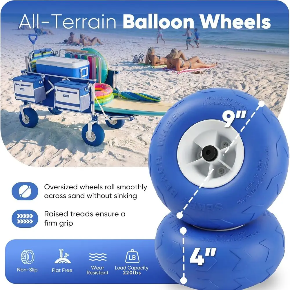 Heavy Duty Beach Wagon with 9" Big Sand-Proo Wheels, 300L Oversized oldable Beach Cart with Cooler| Adjustable Handle & Balloon view 2