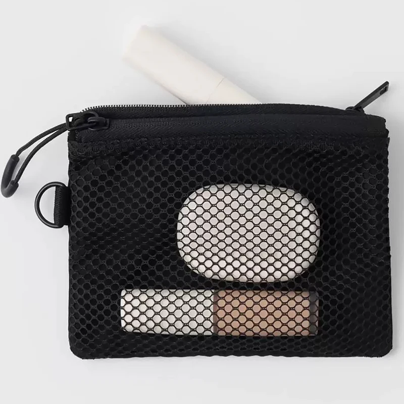 Mesh Storage Bag Korean Version Double-layer Zipper Card Bag Large Capacity Portable Lipstick Change Miscellaneous Bag