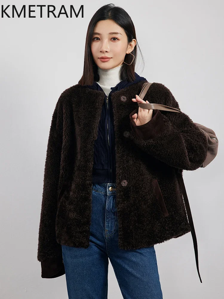 Real Merino Wool Fur Coat Women Winter Luxury Clothes Short Brown Natural Sheepskin Fur Jacket High Quality Outerwears шуба 2024