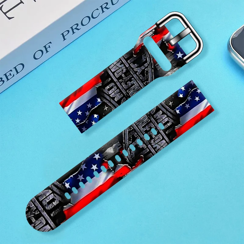 

Ремешок с принтом американского флага 20 мм для Samsung Galaxy 7/6/5, 40 мм, 44 мм, сменный браслет 22 мм для Xiaomi Amazfit, ремешок для часов