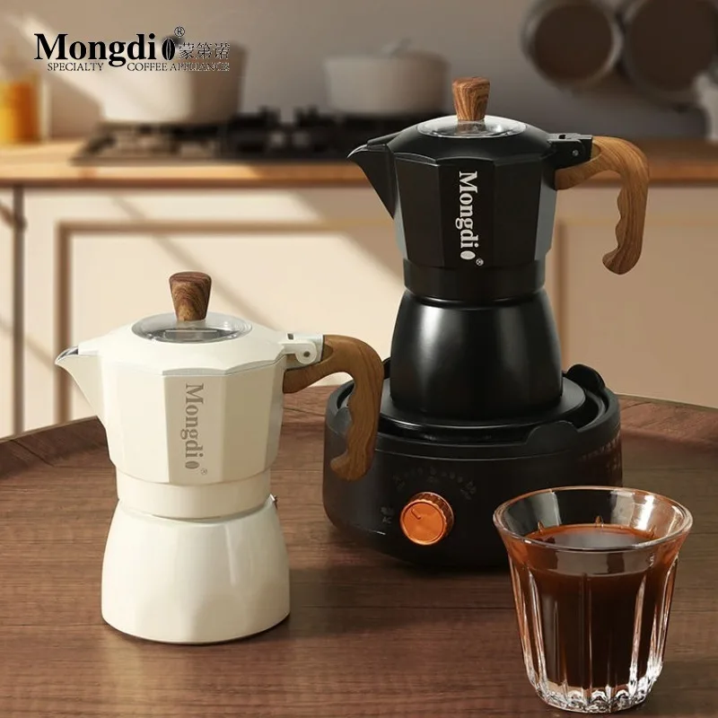 

Mongdio 90ml Small Espresso Machine with Filter Paper Double-valve Mocha Coffee Pot Household Camping Aluminum Coffee Pot Gifts