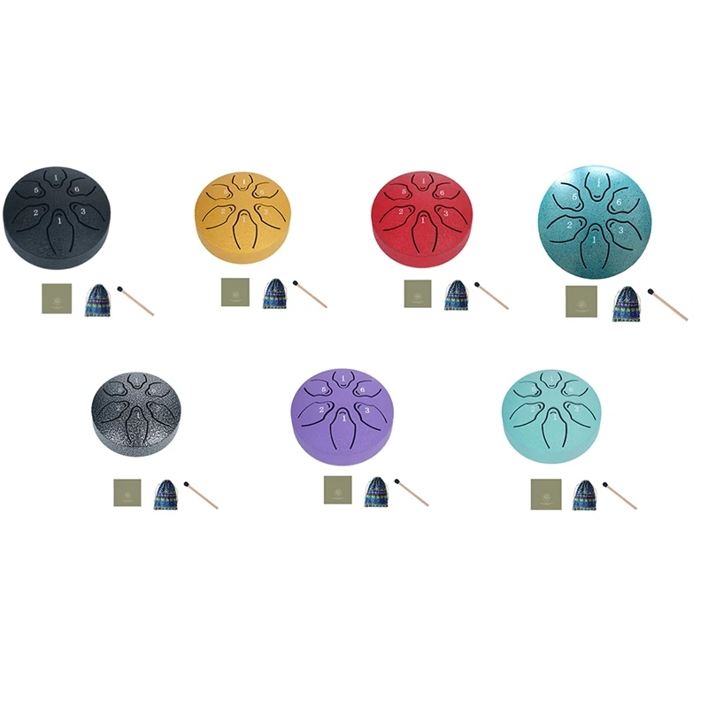 B39B-3 Inch 6 Tone Outdoor Steel Tongue Drum Rain Drum Instrument Mini Hand Drum Ethereal Drumstick