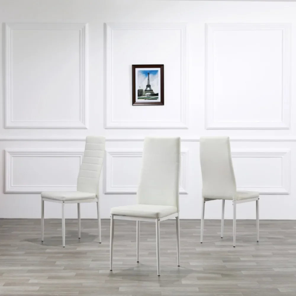 6pcs Elegant Assembled Stripping Texture High Backrest Dining Chairs B White The package includes 6 dining chairs PU surface