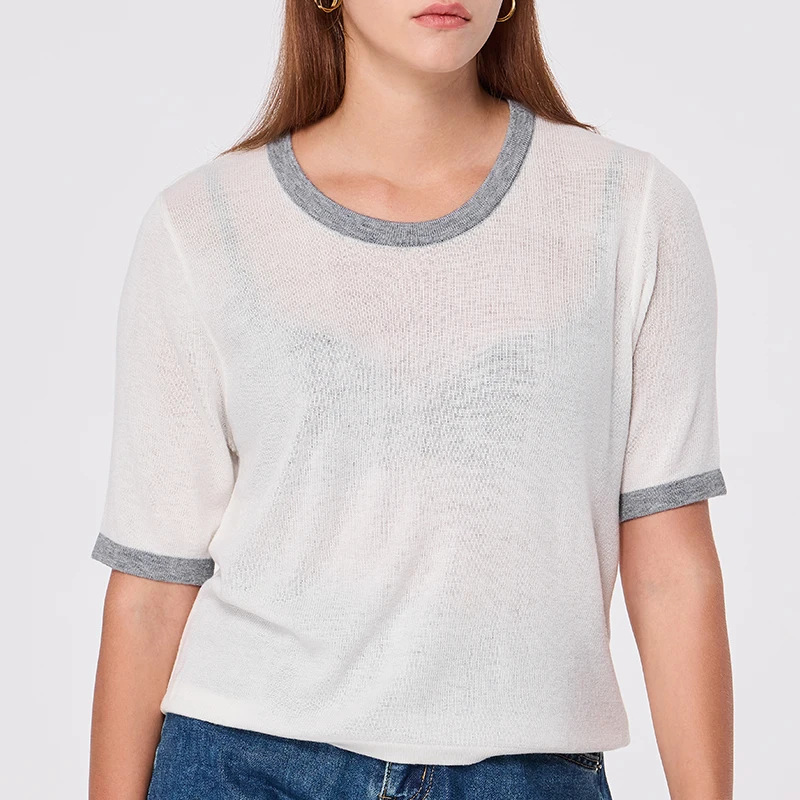 

White O-Neck Short Sleeve Pullover for Women Knit Top Thin Knit Sweater Woman 2024 Knitted T Shirt Woman Jumper Summer Knitwear