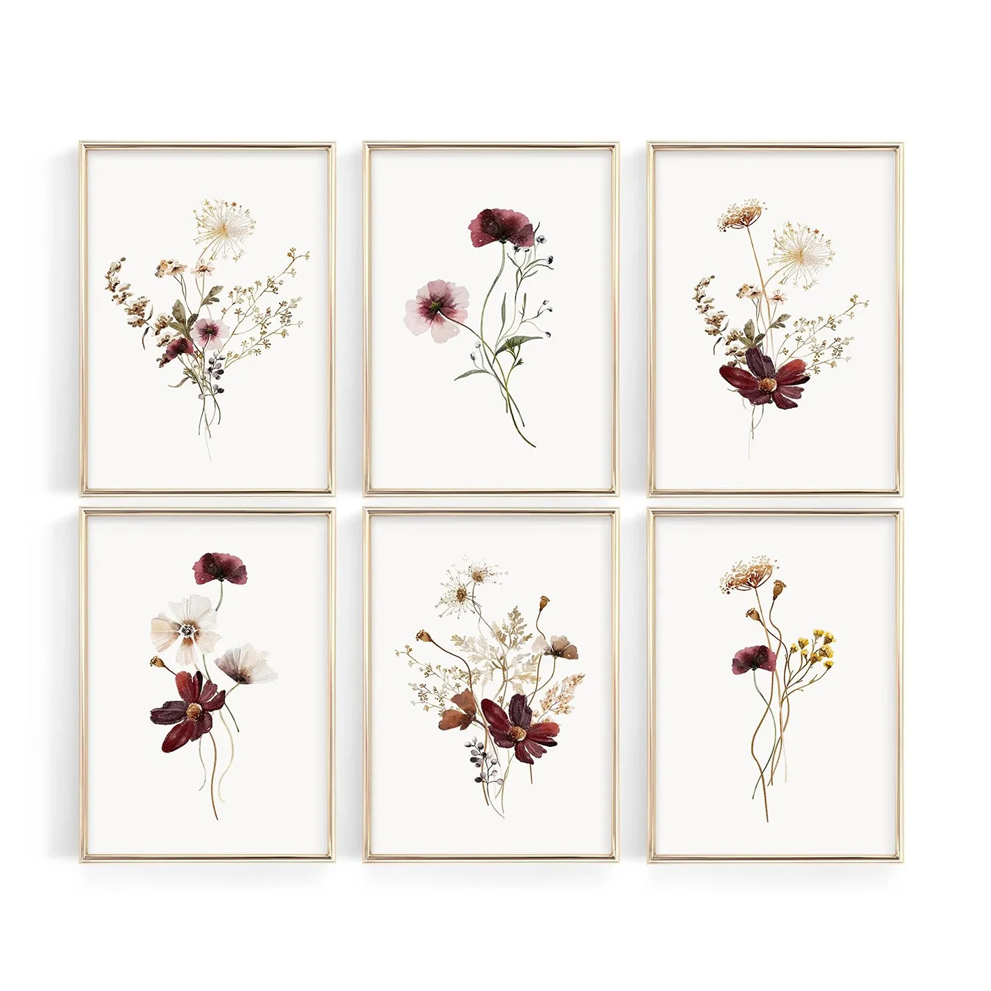 A set of 6 watercolor paintings of plants featuring autumn wild plants watercolor floral art wall decorations and home décor