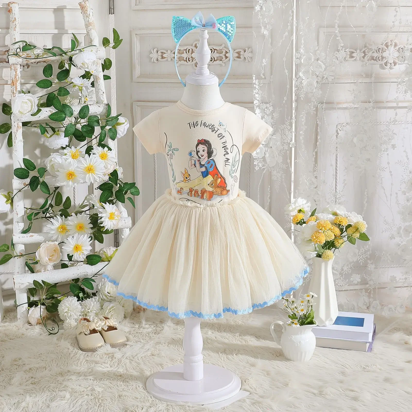 Children's Short Sleeve Dresses Summer Baby Mesh Skirt Ultra Stylish White Snow Princess Dress For Girls Casual Wear