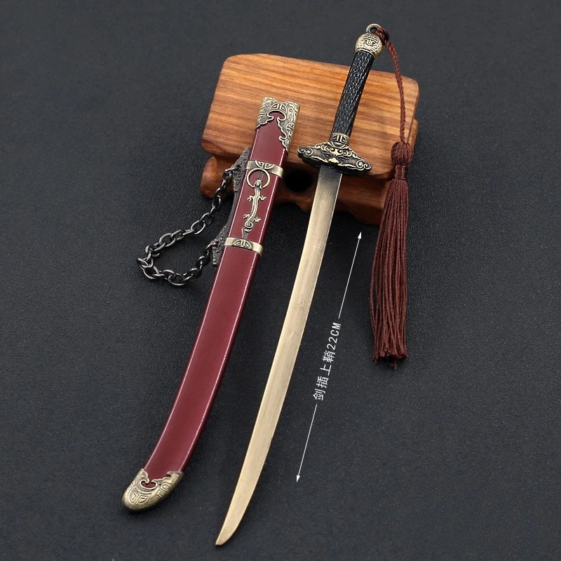 Modelo de arma fría antigua de 22cm/8,66 pulgadas, modelo de espada Qijiajun con vaina, colección de adornos artesanales, exhibición de escritorio, regalo para niño