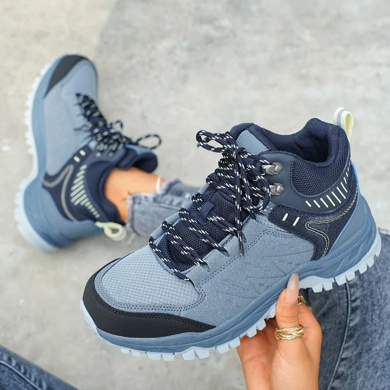Scarpe da trekking all'aperto da uomo stringate antiscivolo con suola spessa scarpe alte da donna piatte scarpe sportive casual traspiranti da uomo