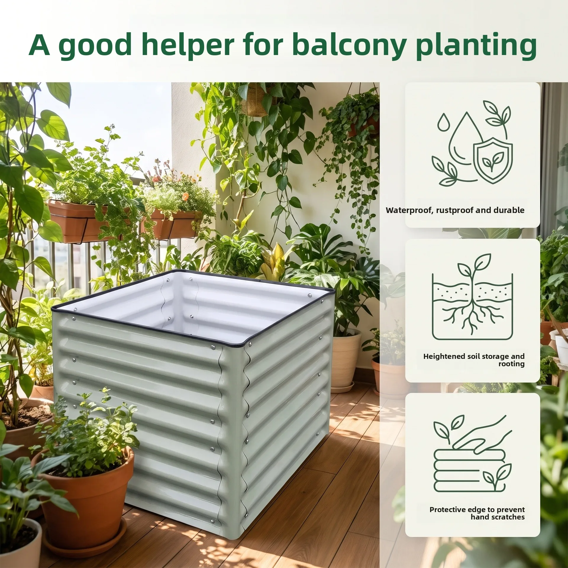 Custom Rectangular European Style Iron Flower Box & Vegetable Planter Galvanized Widened Design Large Capacity JS-015