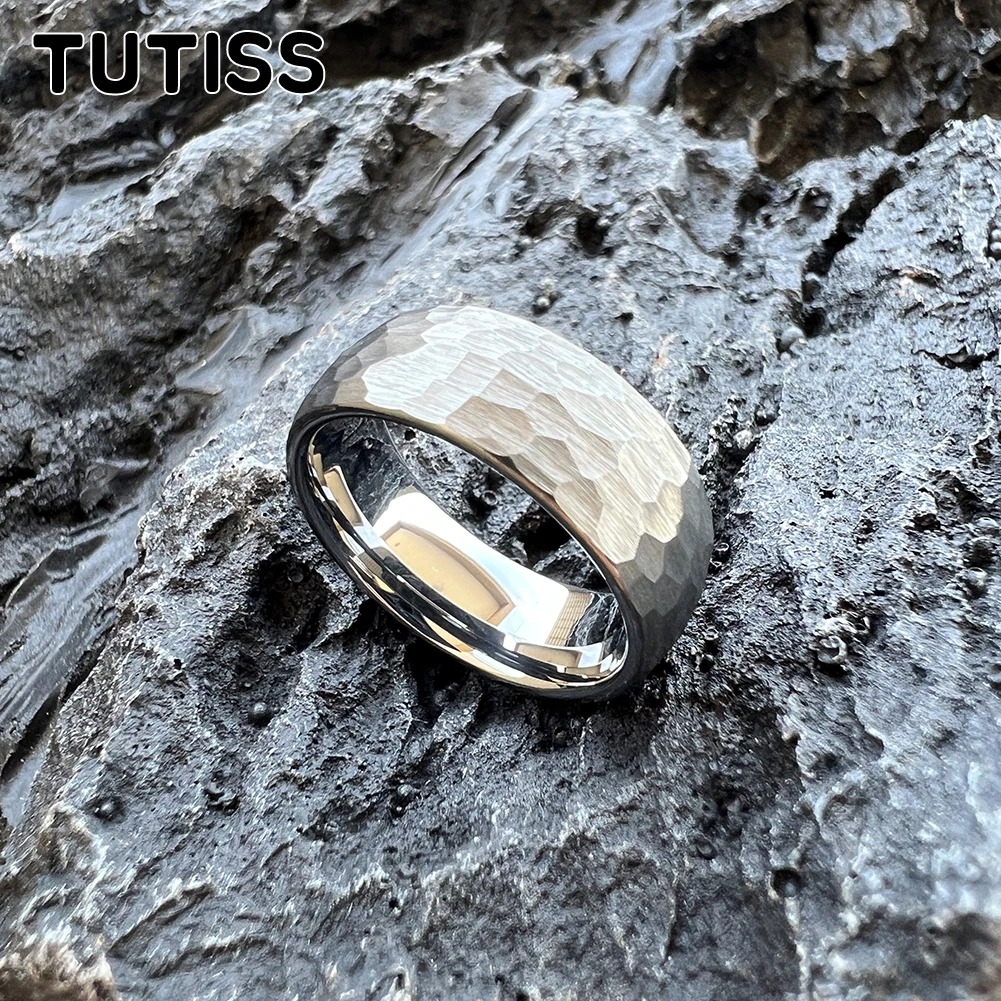 TUTISS 8/6/4mm Hammer Ring Tungsten Engagement Wedding Band For Male Female Domed Brushed Finish