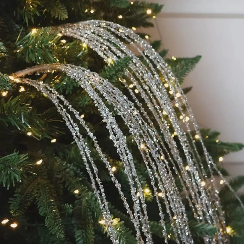 Sequin Glitter Christmas Branch Sticks White Color Tassel Design Artificial Plant Decoration Artificial Plant Branch Sticks