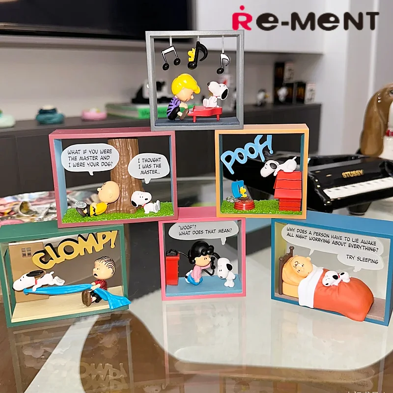 Re-Ment  Snoopy Comic Cube Collection Miniature Dolls Happy Hour Ornament PVC Anime Action Figure Blind Box Gift for Trendy Toy