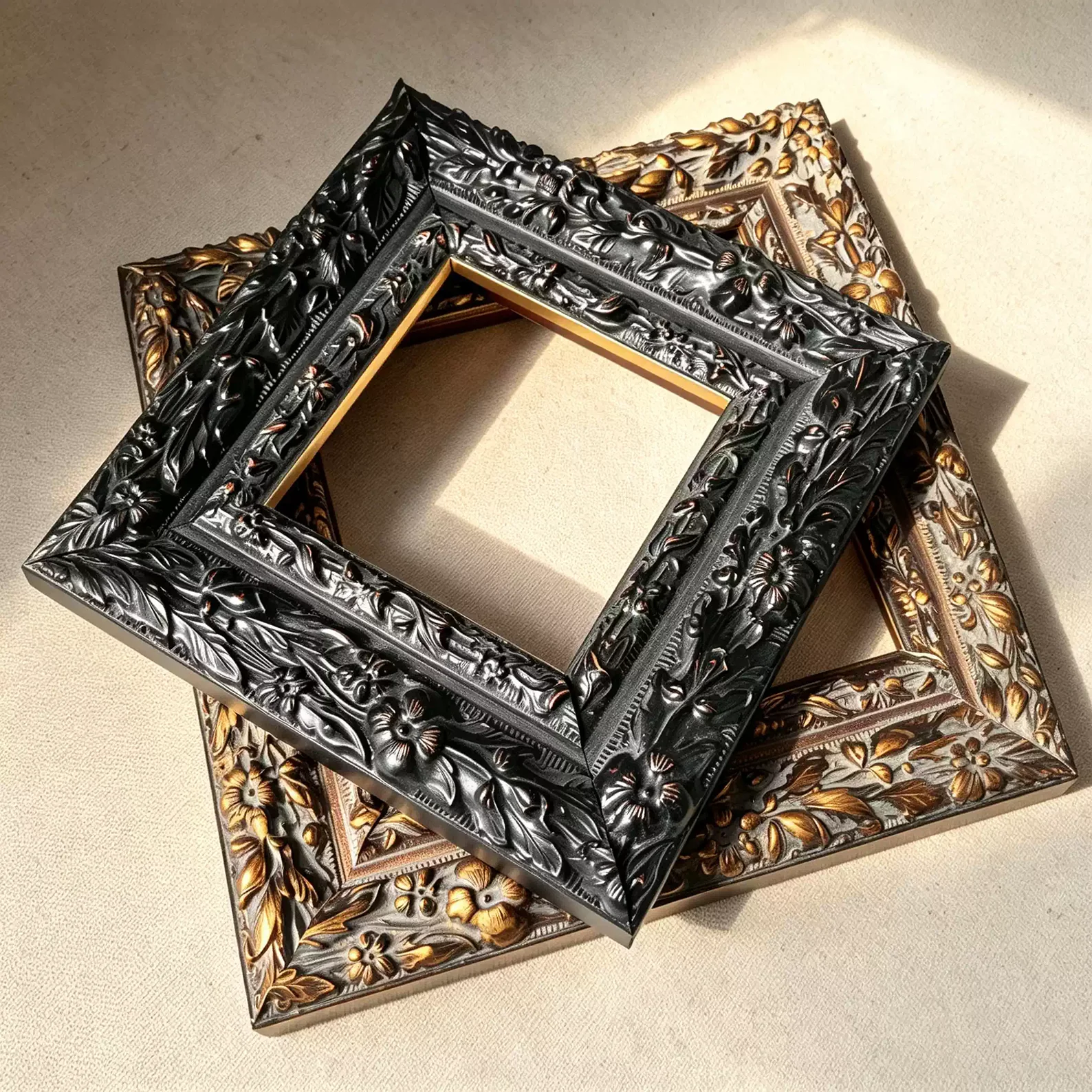 Gothic Baroque Black Ornate Picture Frame Double-layer Floral Carved Solid Wood Frame Distressed Antique Art Frame for Paintings