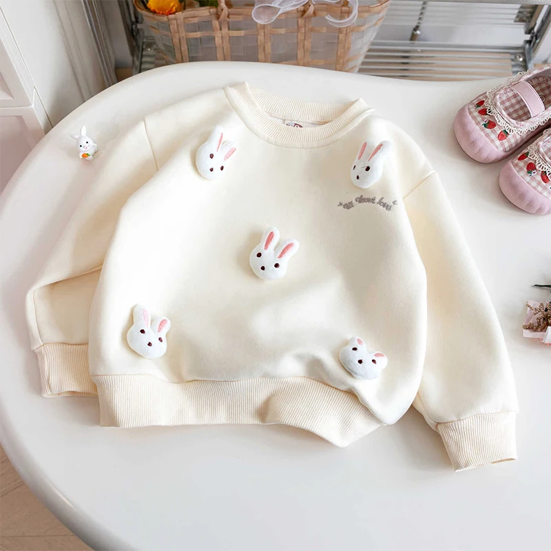 Autumn Winter Girl's Clothes Kids Baby Cartoon Sweatshirts Girl Long T-shirt Tops with 3D Decoration Rabbit Children's Clothing