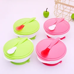 Baby Feeding Bowl Cutlery Sets Learning Set Food Bowl Spoon Safety Temperature Sensing Spoon Assist Training Bowl With Cover