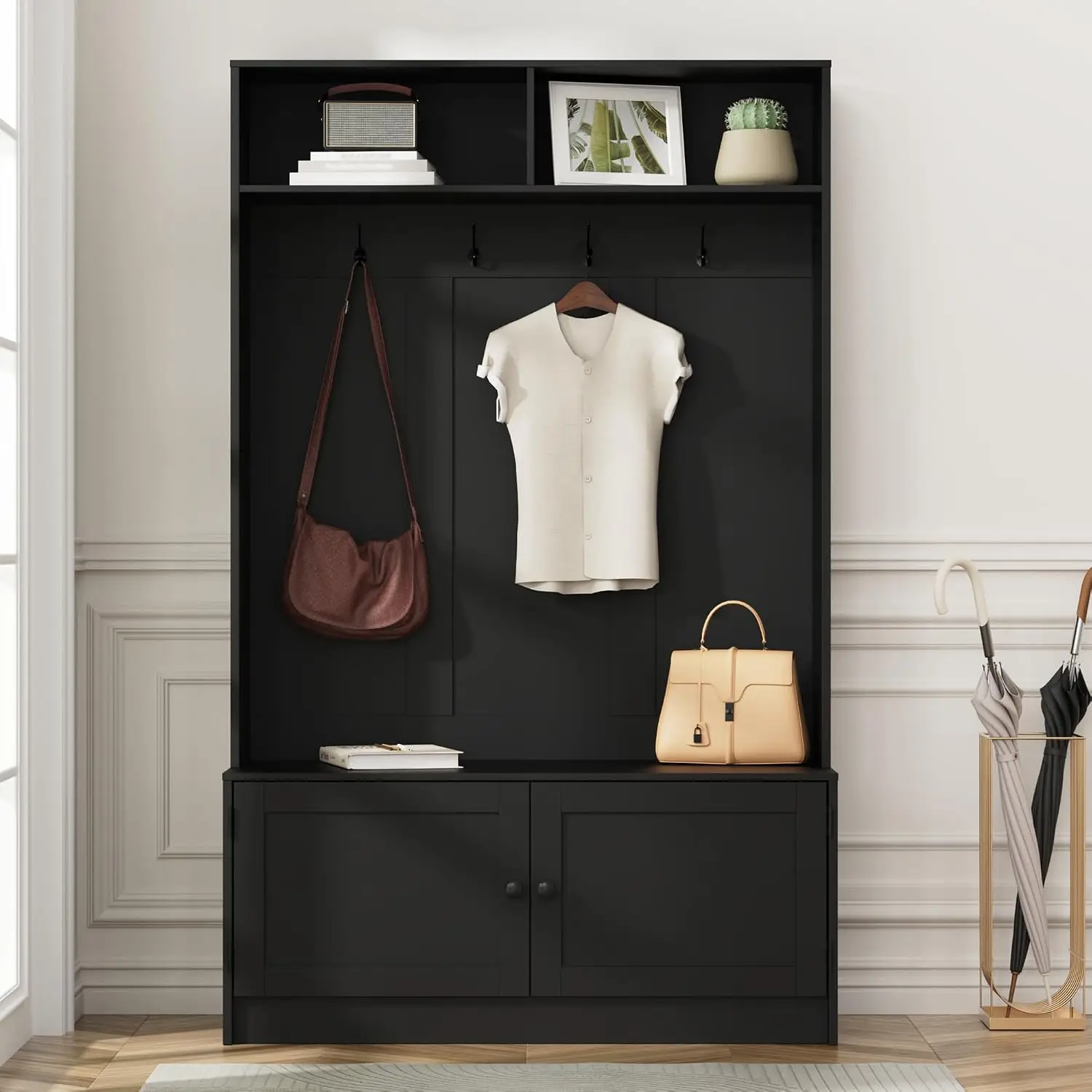 Hall Tree with Storage Bench Shoe Rack Coat Hooks Top Shelf 70.9