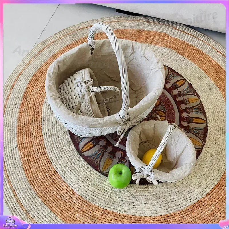 Handmade Wicker Pet Bed Oval Open Weave Dog Cat House Soft Warm Kennel Cushion Puppy Sleeping Mat Home Decor Organizer Basket