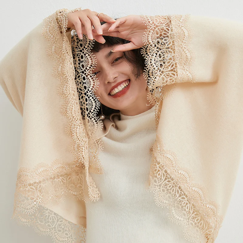 New Fashion 100% Australian Wool Knit Cardigan Shawl All-Season Women\'s Elegant Lace Soft Sweater Female Folded Wear Shawl Tops