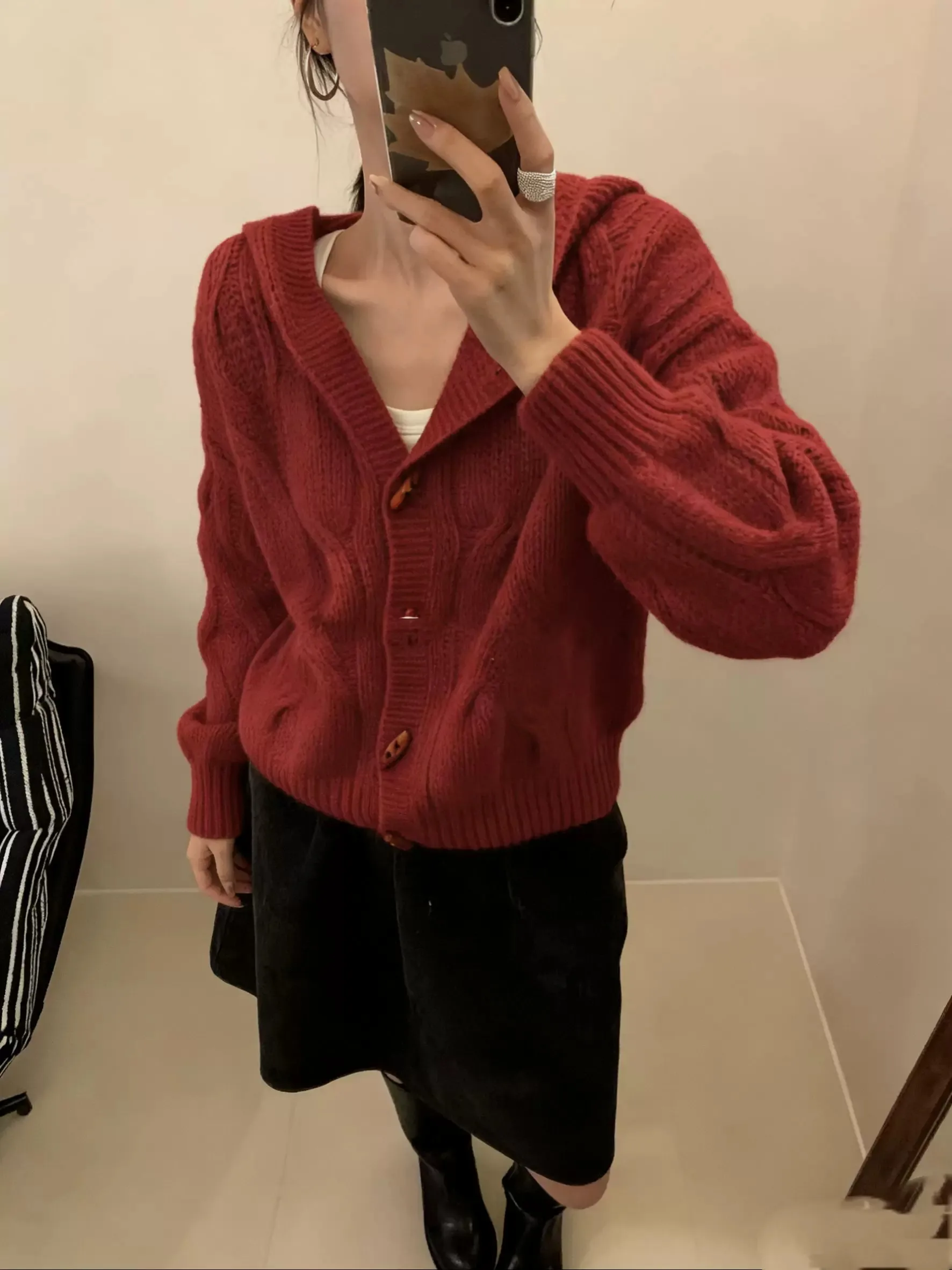 2026 hooded hemp knitted cardigan women's 100% wool sweater European goods autumn and winter coarse wool cashmere sweater coat