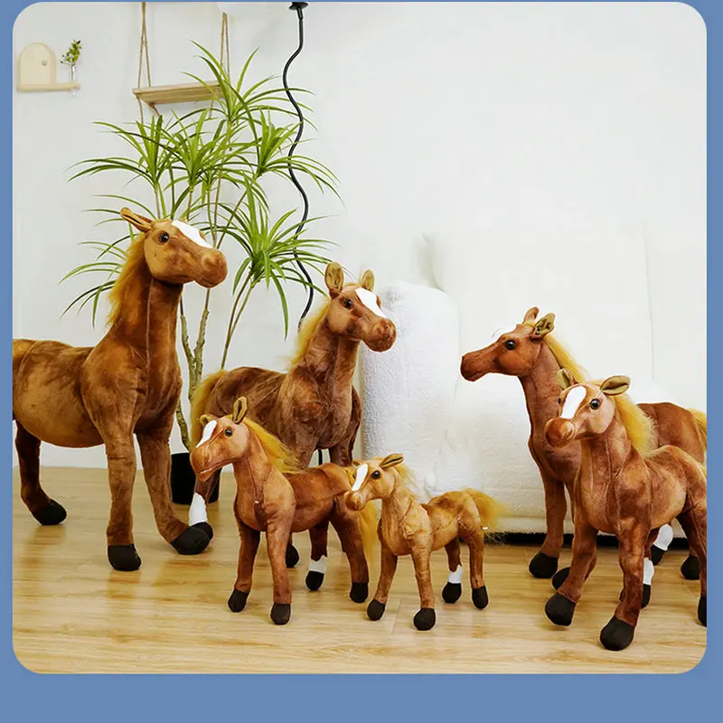 28-70cm Cartoon Simulation Horse Plush Toy Stuffed Lifelike Animal Dolls Girl Birthday Gift Home Decoration