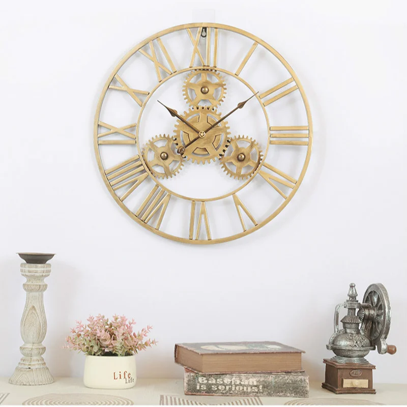 Retro Wall Clock 3D Decorative Luxury Art Big Gear Iron Vintage Large Wall Clock Handmade Oversized On The Wall For Gift