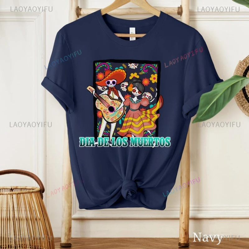 Dia De Los Muertos 여성 남성 셔츠 설탕 해골 죽은 자의 날 멕시코 유산 꽃무늬 해골 오넥 면 프린트 티셔츠