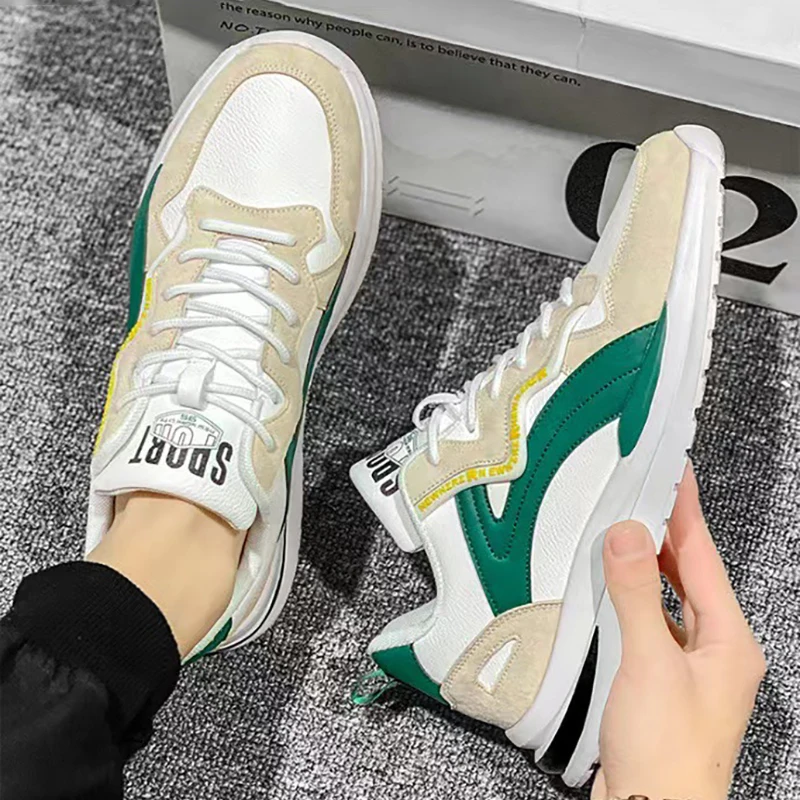Oulylan Scarpe da corsa con suola spessa antiscivolo Calzature sportive casual estive maschili Scarpe da ginnastica stringate color block per uomo