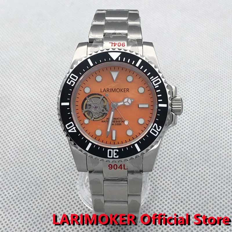 

2022 LARIMOKER 40mm Orange Dial NH38A Sapphire Glass Luminous Ceramic Rotating Bezel Luxury Waterproof Automatic Mens Watch