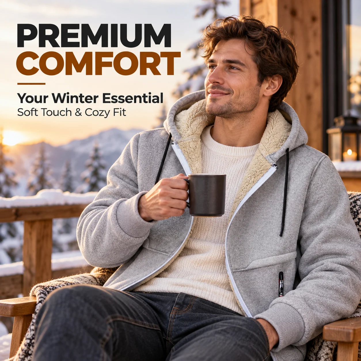 2026 Winter Men's Fleece Lined Hooded Jacket Zip Up Thick Warm Casual Outerwear Drawstring Hoodie Coat