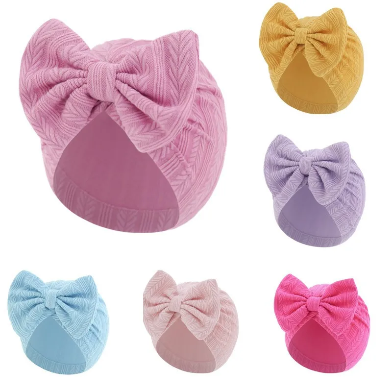 

Детская шапка-тюрбан с милыми заячьими ушками, однотонная шапочка для младенцев, мягкая индийская шапка для девочек и мальчиков