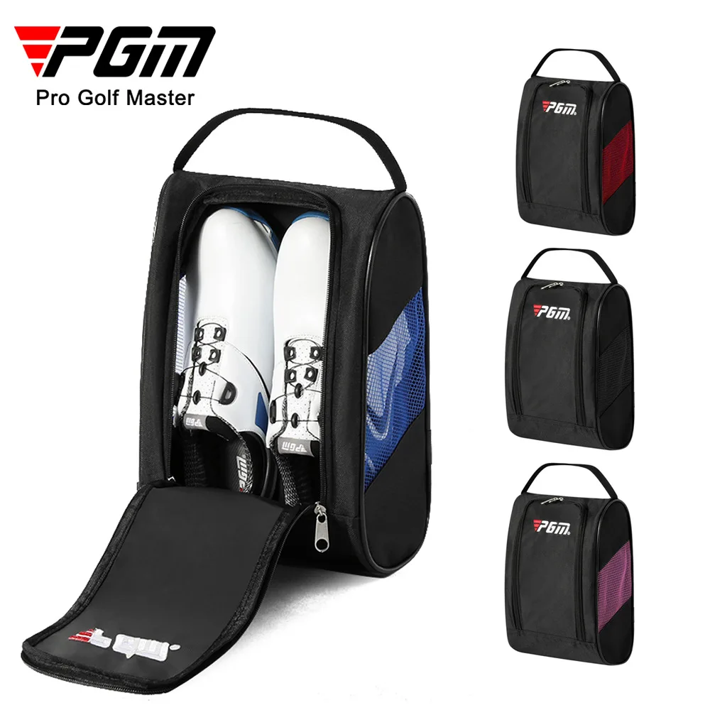 PGM Golf Shoe Bag with Embroidered Logo, Breathable Mesh Nylon Shoe Storage Pouch One Size Fits All for Different Golf ShoeSizes
