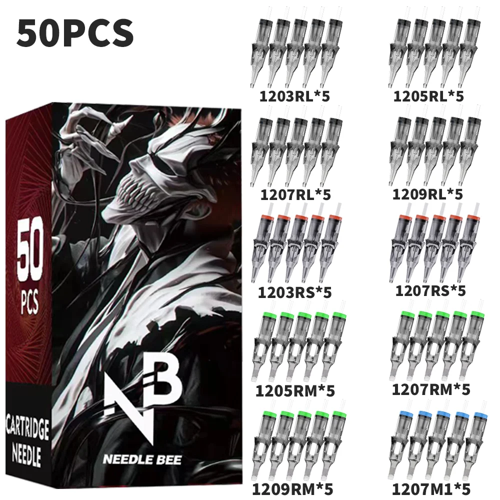 50Pcs Needle Bee Mixed Tattoo Cartridge Needles,  RL RS RM M1 for Rotary Tattoo Pen