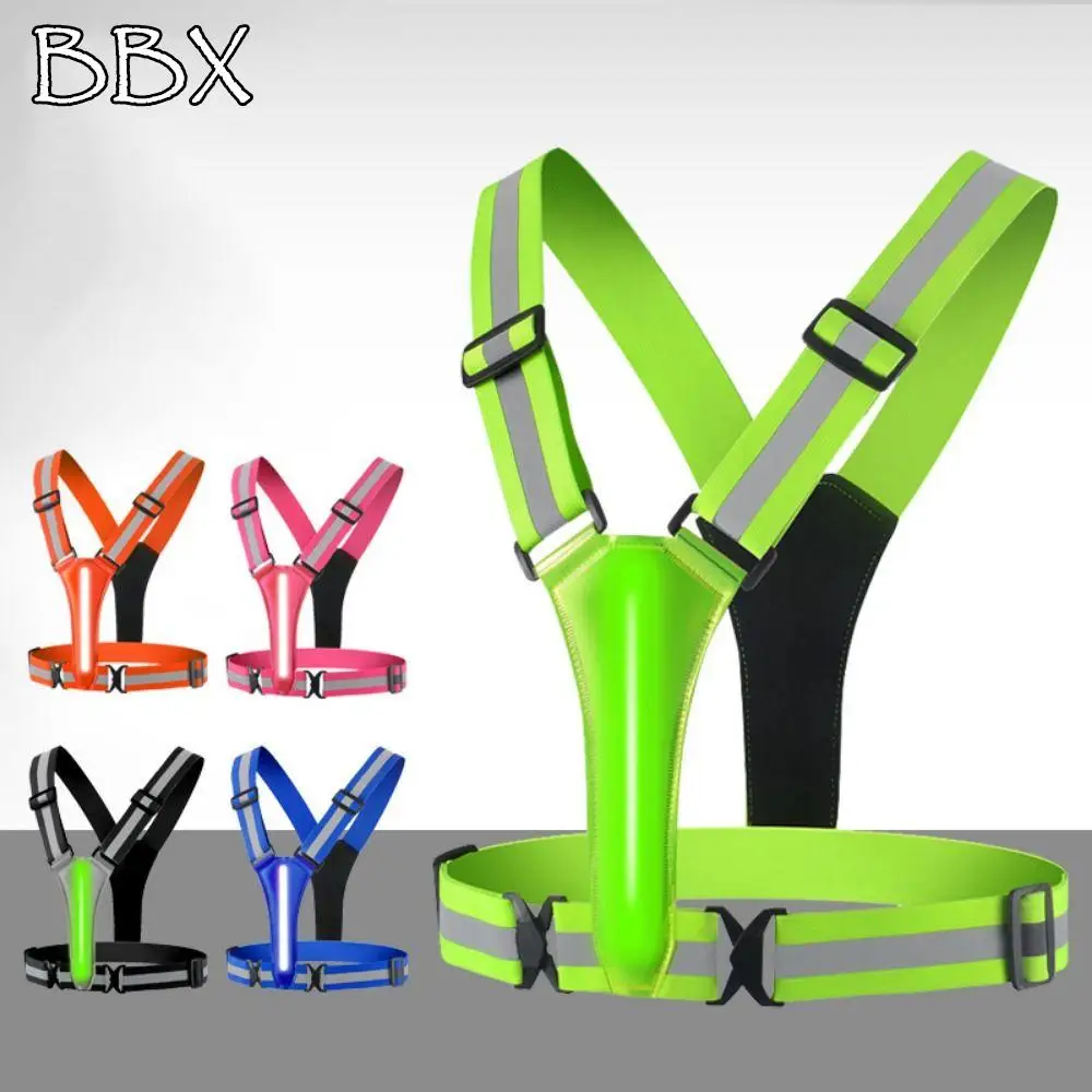 

USB Rechargeable LED Reflective Vest Adjustable Waist/Shoulder Reflective Strap Night Running Light Up Vest 3 Light Modes