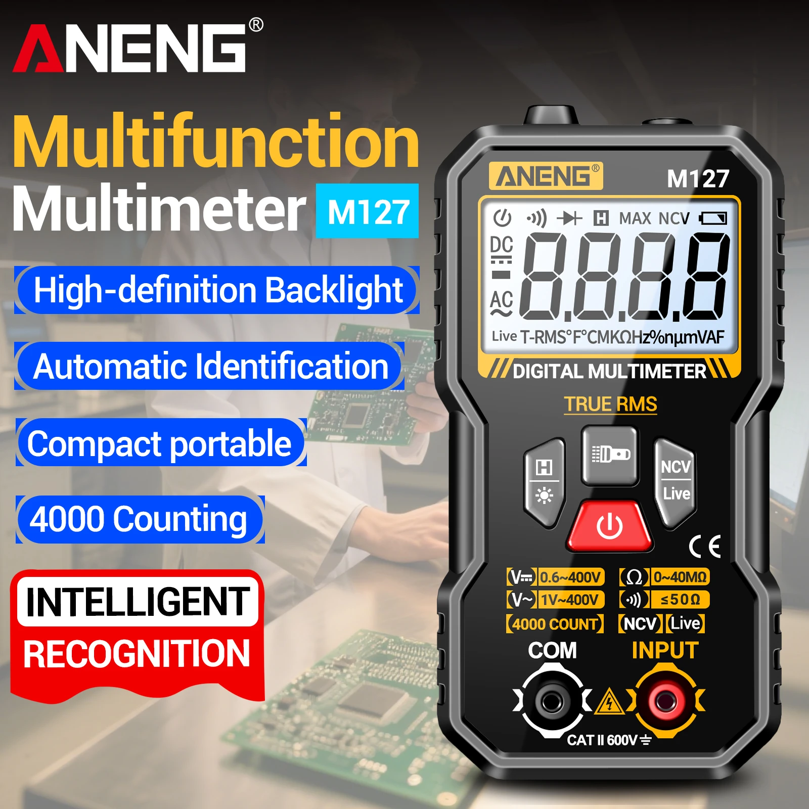 ANENG M127 Digital Multimeter 4000 Counts True RMS Auto Range Multimeter with Backlight NCV Live Wire Test Portable Mini Voltage view 5