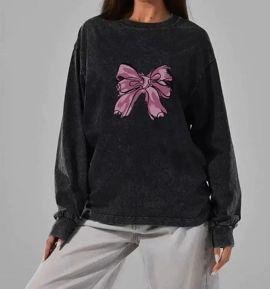 Sweet 100% Cotton Retro Washed Long-sleeved Heavyweight T-shirt