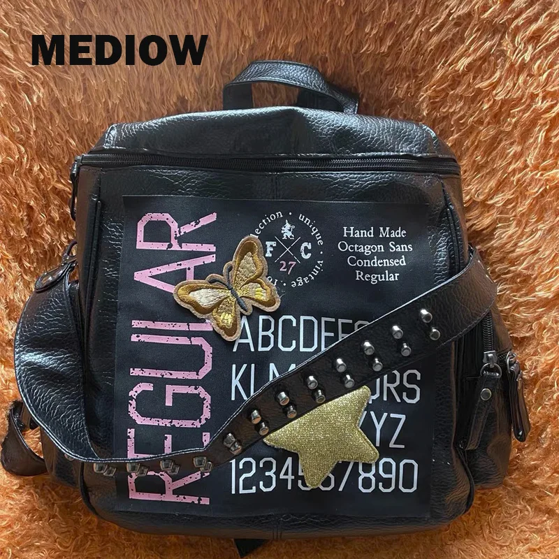 

MEDIOW Japan Style Goth Backpacks For Women Luxury Designer Handbag And Purse 2023 New In PU Butterfly Star Letters Y2K Shoulder