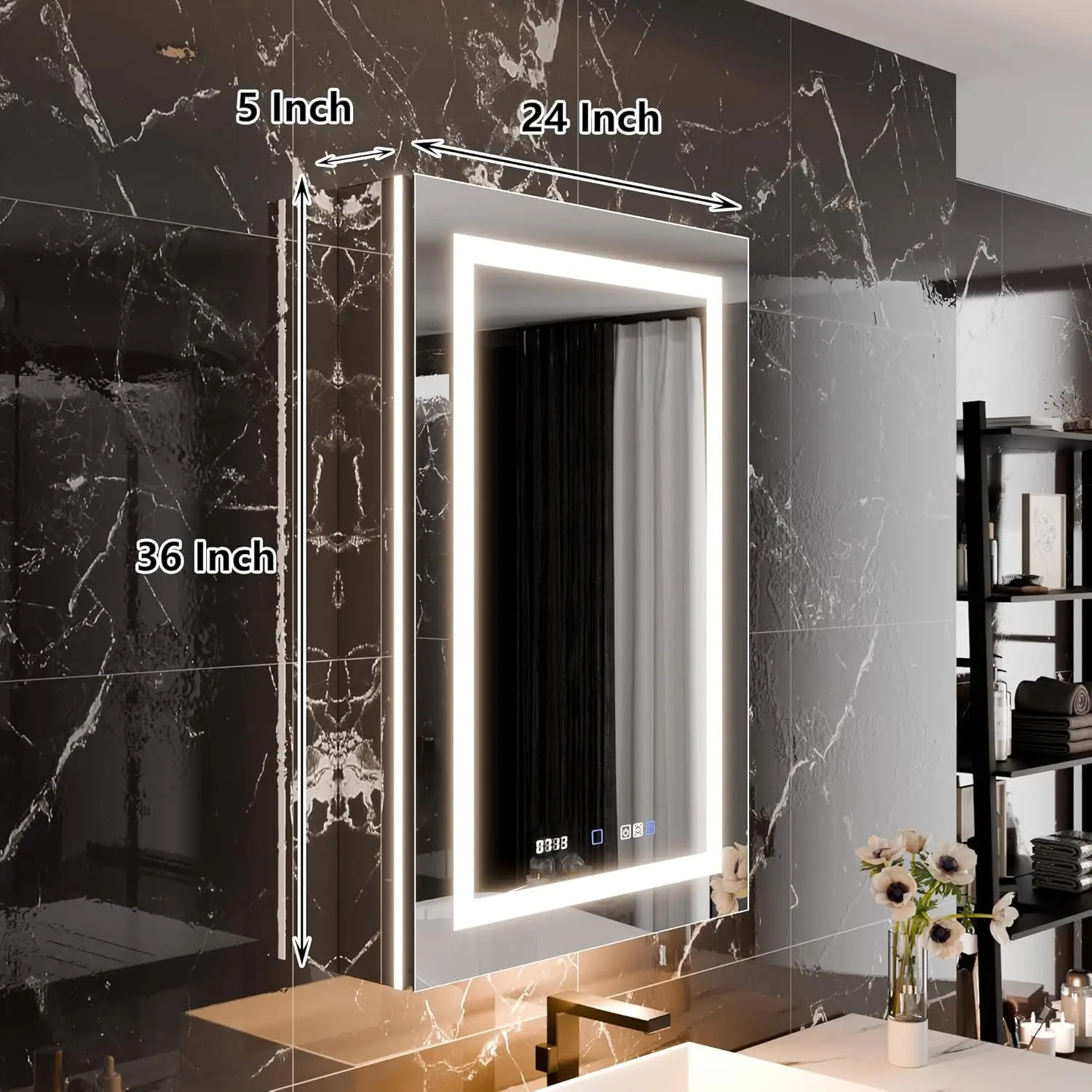 Led Bathroom Medicine Cabinet With Mirror, Right Door Bathroom Wall Cabinet With Light Built-In Power Sockets Color Temperature