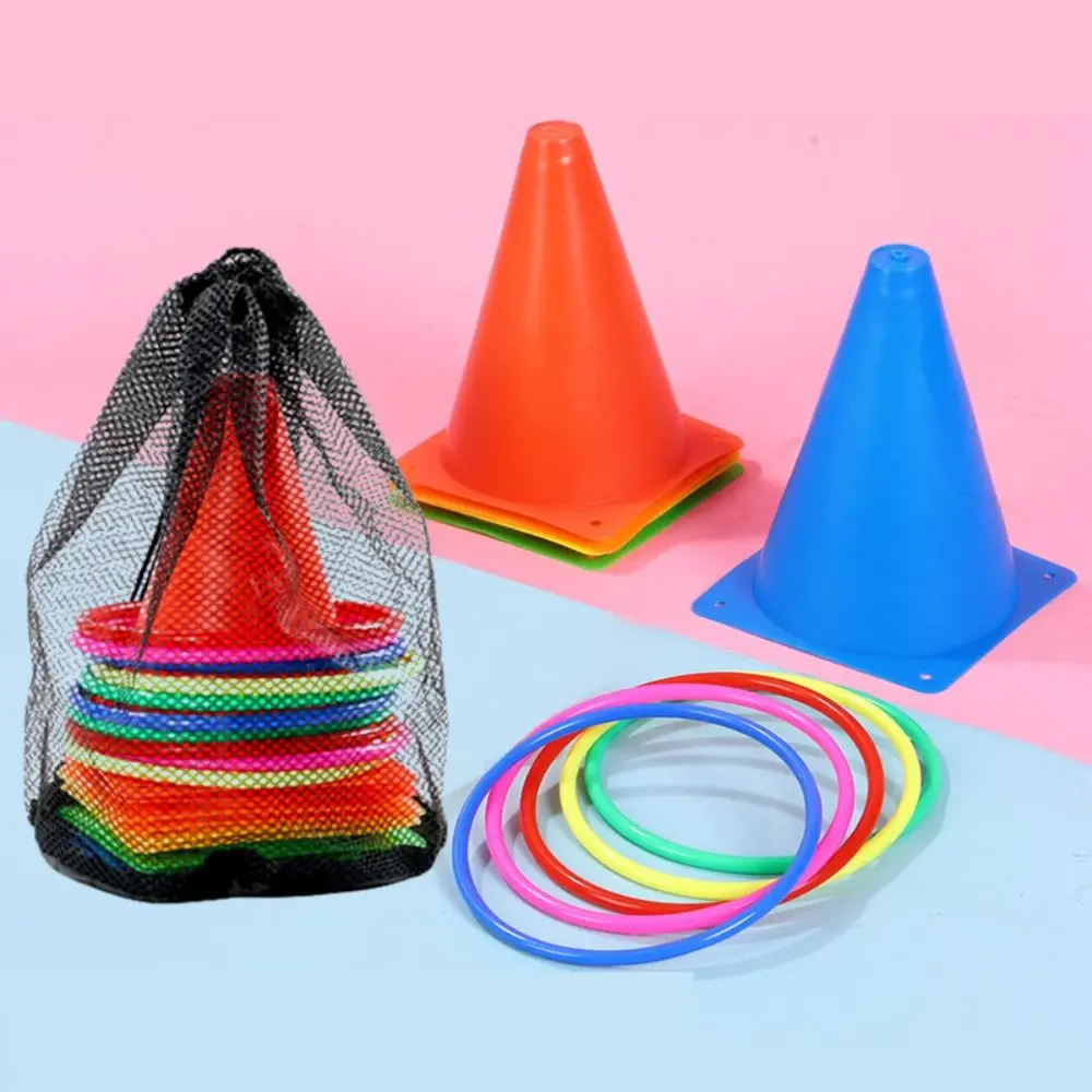 

Plastic Ice Cream Cone Hoop With Storage Mesh Bag Basketball Soccer Training Sports Toss Toy Color Random 6 Cones + 10 Hoops