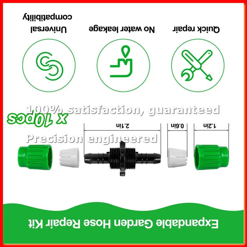Expandable Garden Hose Repair Kit,10PC Dual-Channel Hose Female Male Connectors Pockets Hose for 3/4In 5/8In Garden Hose-A09G