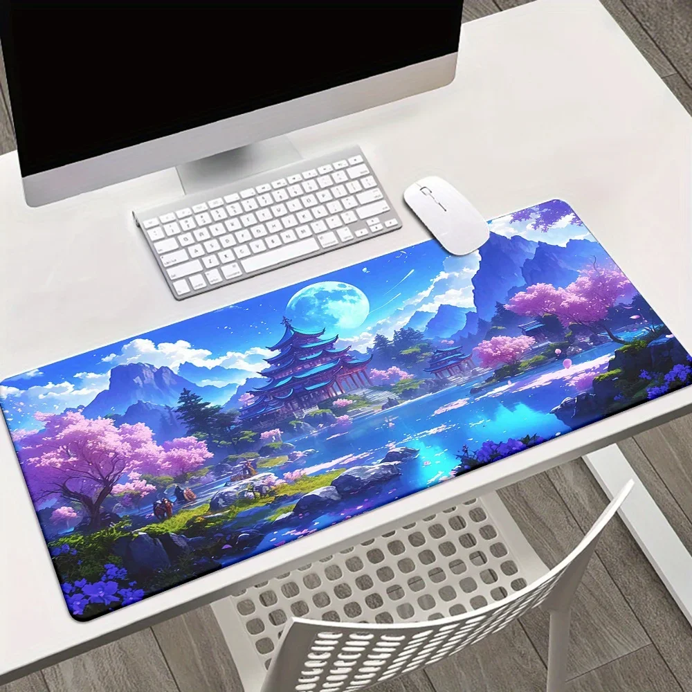 1PC Large Mouse Pad 1PC 900x400 Mouse Pad 1 piece large mouse pad, fantasy cherry blossoms traditional Japanese architecture