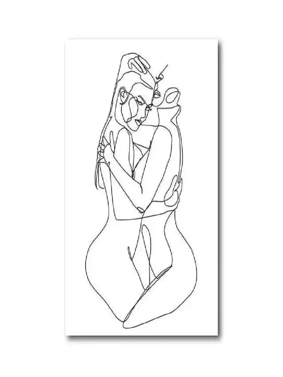LGBT Abstract Lesbian Lovers Embrace Line Art Canvas Print Sensual Wall Decor for Bedroom  Living Room