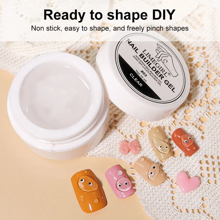 LIMEGIRL 15g ノンスティックエクステンションジェル UVクイックビルドソリッドネイルエクステンションジェル 3Dシェイピングネイルアートソリッドミルキージェリーハードジェル
