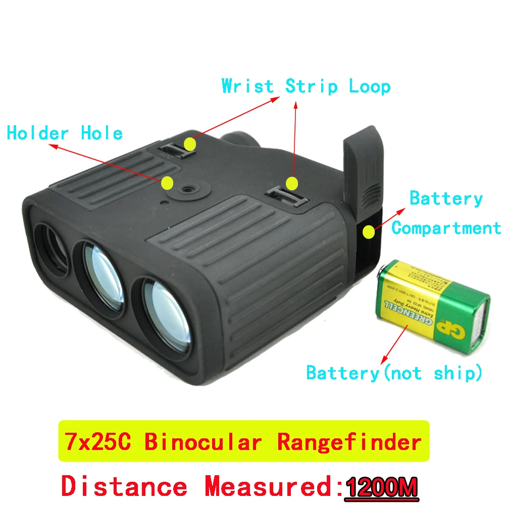 TOTEN Dual Launcher Eyepiece 7X25 1200m Laser Rangefinder Long Range Distance Meter Measured Shooting Hunting Big View Binocular